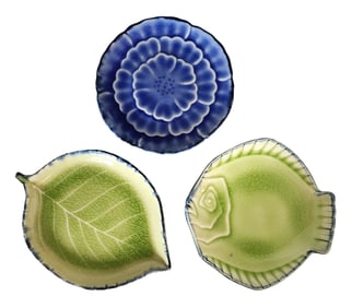 Set of 3 Vintage Japanese Ceramic Dishes – Leaf, Fish & Flower Forms