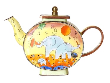 Charlotte di Vita Enamel Teapot A484 – “Elephant Parade?? Hand-Painted, 1998, Numbered