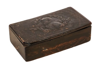 Antique Early 19th C. French Pressed Horn Snuff Box with Portrait of Henry IV