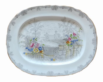 Aynsley Bone China “Queen’s Garden?? Serving Platter – England, Floral & Architectural Motif