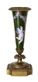 Antique French Green Enamel Vase with Cherub – Ormolu Base