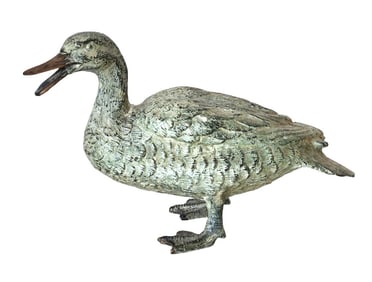 Realistic Bronze Sculpture of a Duck with Open Beak – Patinated Finish