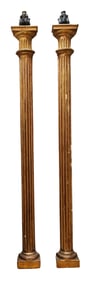 Pair of Antique Carved and Giltwood Architectural Columns with Black Finials
