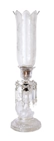 Antique Baccarat Style Crystal Luster Lamp with Dolphin Base and Etched Shade