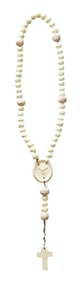 Large Handmade Ceramic Rosary Wall Hanging – Cream Glaze with Dove and Cross