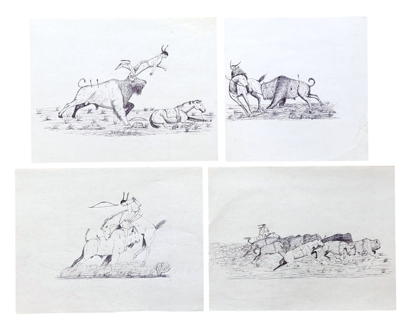 Harry Donald Bentz (1921 -2003) American: Harry Donald Bentz (1921 -2003) American Lot of Four Drawings - Ink on Paper Measure 8 1/2"in H x 11"in W not framed Measure 8 1/2"in H x 8 1/2"in W not framed Biography: Harry Bentz a Montana born an