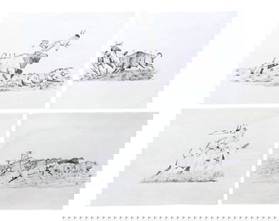 Harry Donald Bentz (1921 -2003) American: Harry Donald Bentz (1921 -2003) American Lot of Four Drawings - Ink on Paper Measure 8 1/2"in H x 11"in W not framed Measure 8 1/2"in H x 8 1/2"in W not framed Biography: Harry Bentz a Montana born an