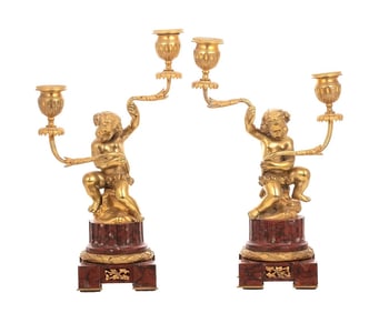 Pair of 19th Century Gilt Bronze Candelabra, After Claude Michel Clodion