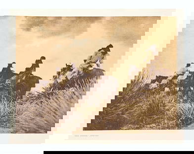 Edward Sheriff Curtis (1868 - 1952) American: Edward Sheriff Curtis (1868 - 1952) American Title: The Storm - Apache Print Caption - Engraving Date: 1906 Measure 13"in H x 18"in W A scene in the high mountains of Apache-land just before the break