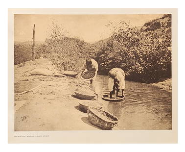 Edward Sheriff Curtis (1868 - 1952) American: Edward Sheriff Curtis (1868 - 1952) American Title: Washing Wheat - San Juan Print Caption - Engraving Date: 1905 Measure 13"in H x 18"in W Threshed by the aid of animals and winnowed by tossing in th