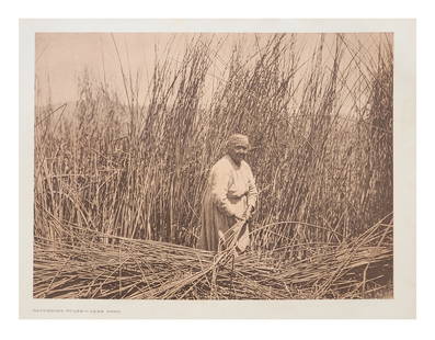 Edward Sheriff Curtis (1868 - 1952) American: Edward Sheriff Curtis (1868 - 1952) American Title: Gathering Tules - Lake Pomo Print Caption - Engraving Date: 1924 Measure 13"in H x 18"in W no framed The round-stem tule, Scir