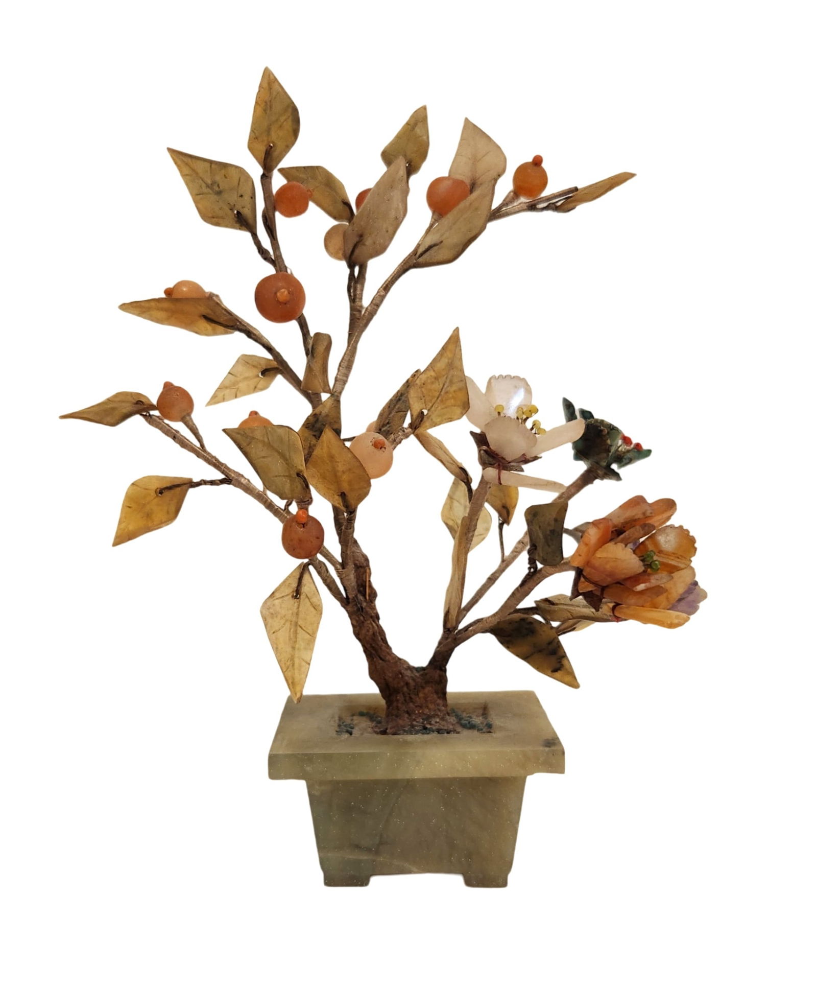 Vintage Chinese Jade & Quartz Bonsai Tree Sculpture (1 of 3)