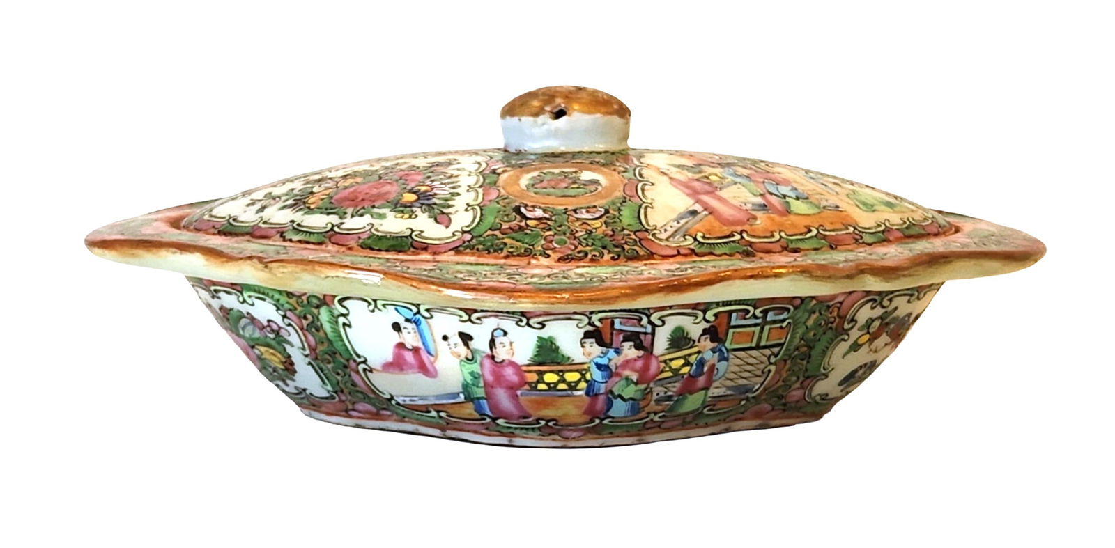 Antique Chinese Rose Medallion Covered Dish – Hand Painted Famille Rose (1 of 5)