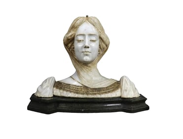Art Nouveau Alabaster Bust of "Beatrice" on Marble Base