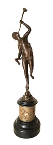 Antique French Bronze Allegorical Trumpet Player Sculpture on Relief Base