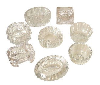 Set of 8 Antique Pressed and Cut Glass Open Salts / Miniature Ashtrays, Early 20th Century