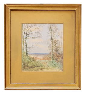 Hugh Bolton Jones (1848 - 1927) American: Hugh Bolton Jones (1848 - 1927) American Watercolor on Paper Measure 10"in H x 8 3/4"in W and 18 1/4"in H x 16 1/4"in W framed Known for: Pastoral landscape, genre and coastal painting, woodcarving