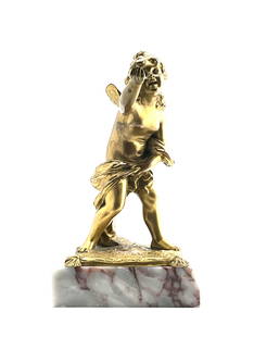 French 19th Century Louis XVI Style Ormolu and Marble Statue: A charming small scale French 19th century Louis XVI st. ormolu and marble statue. The statue is raised by a square marble base below a fine ormolu terrain design. The lovely winged maiden is draped i