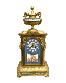 19th or 20th Century Bronze Dore Sevres Style Porcelain Clock Garniture