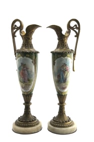 Pair of French Green Sevres Porcelain and Bronze Vases