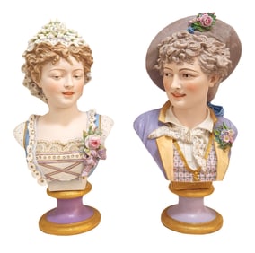 Pair of Antiques Victorian French Bisque Porcelain Busts by Paul Duboy (1830-1877)