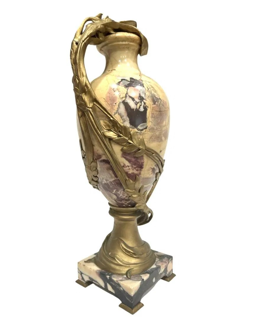 French Marble and Bronze Urn Amphora: French Marble and Bronze Urn Amphora Measure 20 1/2"in H x 6"in W x 6"in D