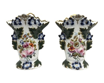 Great Pair of Italian Porcelain Vases with Gold Leaf