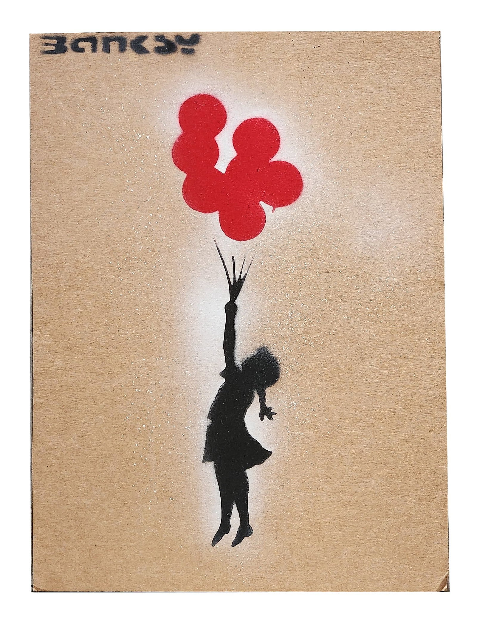 Banksy (Born 1974) England: Banksy (Born 1974) England Spray Paint on CardBoard Measure 14 3/4"in H x 10 3/4"in W not framed Known for: Graffiti art with political themes Biography: A prolific British graffiti artist, political 