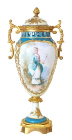 Sevres Porcelain Hand-Painted Covered Urn with Ormolu Mounts, Signed Denis
