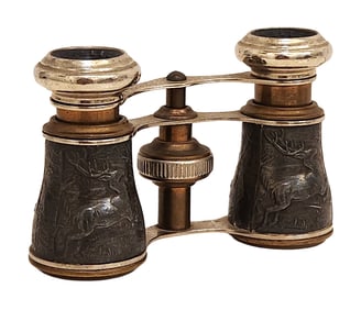 J. Chevalier Paris French Opera Glasses with Hunting Scene Relief, 19th Century