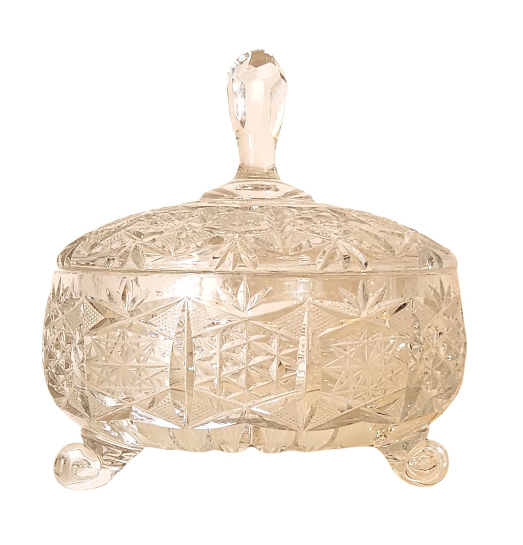 Vintage Large Heavy Bohemian Crystal Bowl Lidded (1 of 2)