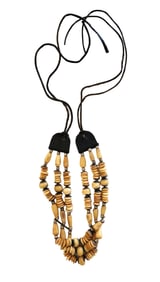 Ethnic Tribal Necklace with Bone and Metal Beads on Leather