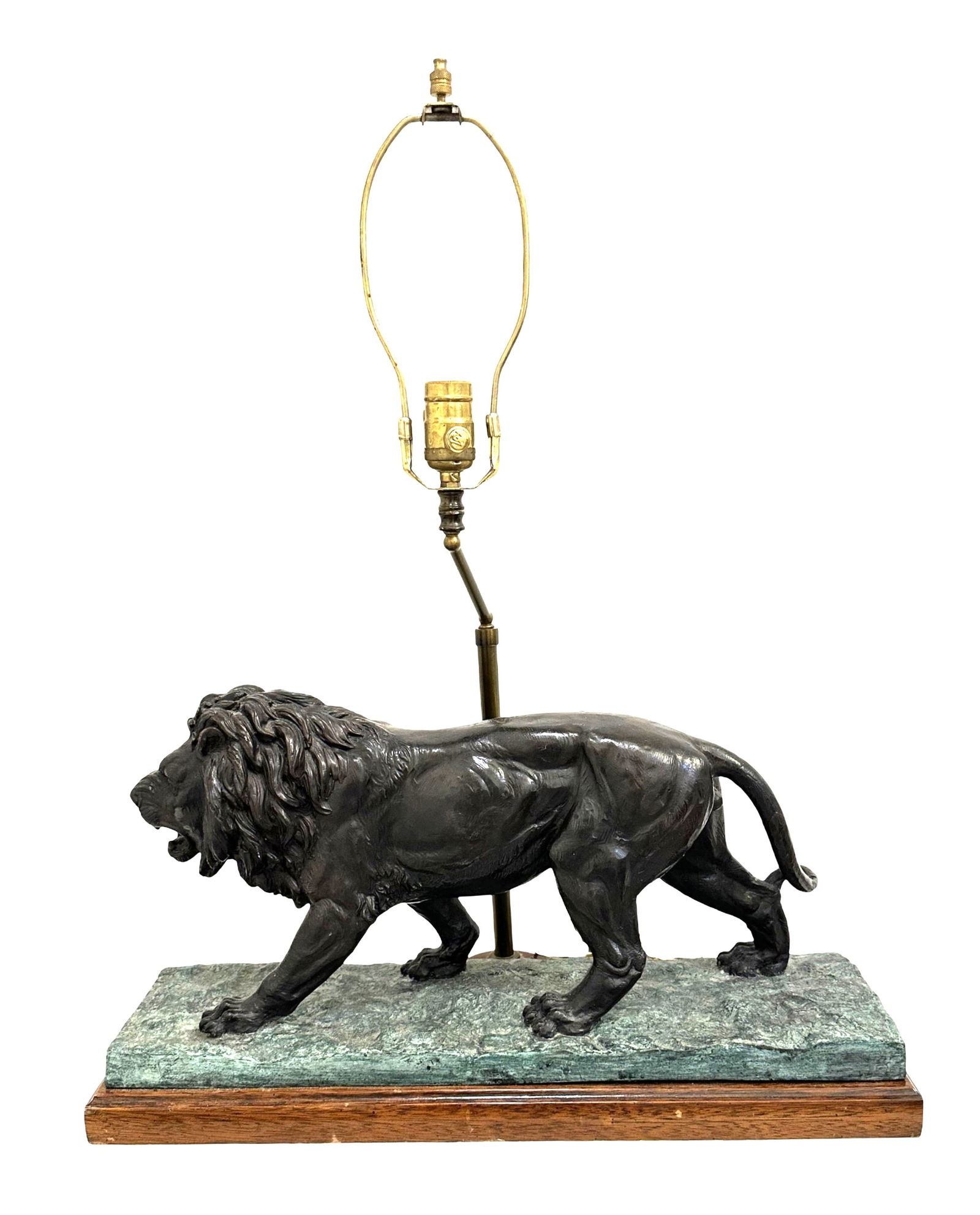 Bronze Lion Sculpture Table Lamp on Marble Base (1 of 6)