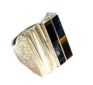 Vintage .925 Sterling Silver , Tiger Eye and Lapiz Lazuli Ring