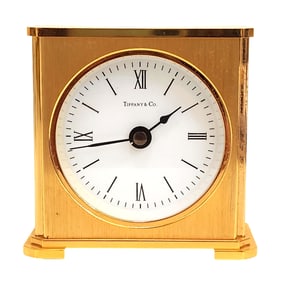 Tiffany & Co. German Quartz Gilt Brass Desk Clock, Ref. 5668, ca. 1980s–1990s