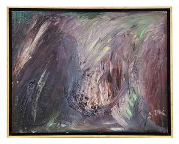 Abstract Expressionist Oil Painting on Board Signed Schaeffer – Mid-20th Century