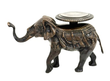 Bronze Elephant Candle Holder / Decorative Stand with Ornamental Harness, Mid-20th Century