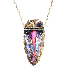 Modernist Enamel and Stone Pendant Necklace, Studio Art Jewelry, ca. 1970s–1990s