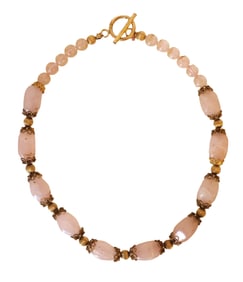 14K Gold and Rose Quartz Bead Necklace with Toggle Clasp