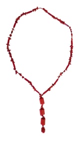 Vintage Red Coral Bead Necklace with Pendant Drop, Mediterranean Style