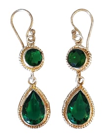 Pair of Sterling Silver (925) Drop Earrings with Faceted Green Stones