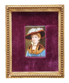 Hand-Painted Porcelain Portrait Plaque in Gilt Frame, KPM Style, 19th/20th Century