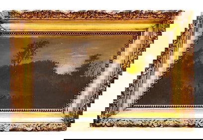 Antique Sunset Landscape Oil Painting – Signed, in Gilt Frame