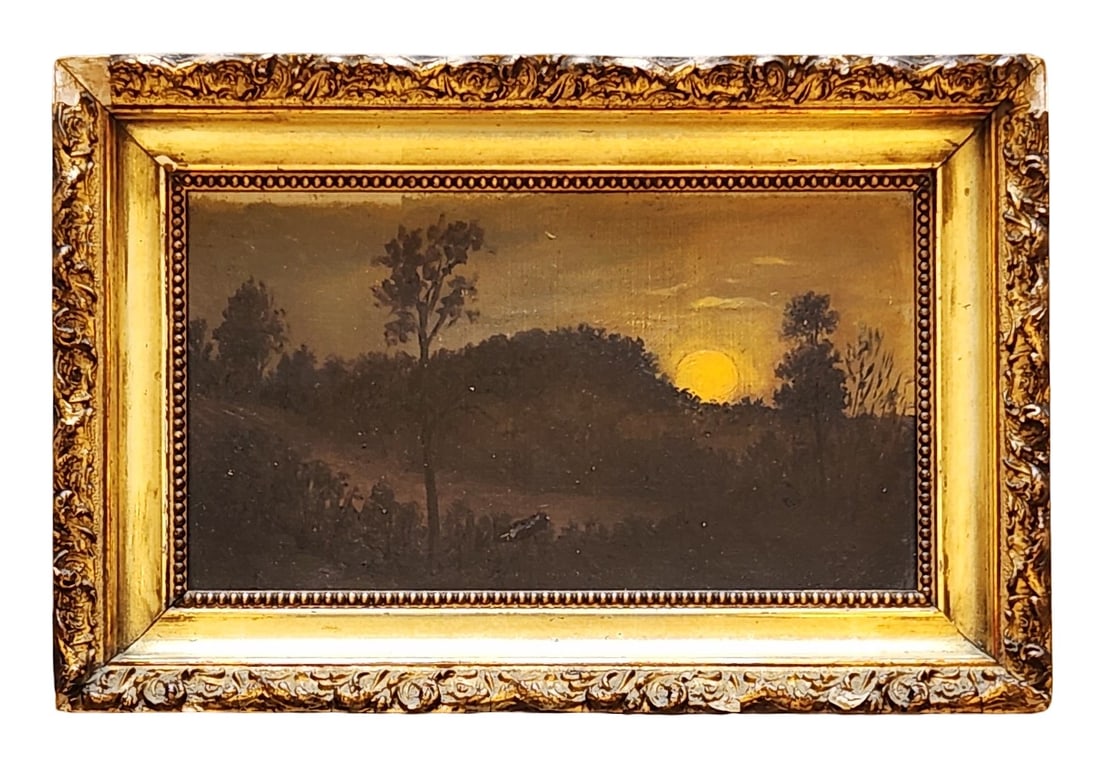 Antique Sunset Landscape Oil Painting – Signed, in Gilt Frame (1 of 6)