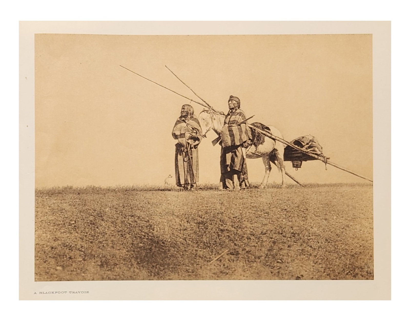 Edward Sheriff Curtis (1868 - 1952) American: Edward Sheriff Curtis (1868 - 1952) American Title: A Blackfoot Travois Print Caption - Engraving Date: 1926 Measure 13"in H x 18"in W The travois is still used for transporting bundles of ceremonial