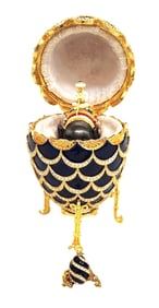 Contemporary Marked Faberge Jeweled Egg with Elephant Surprise and Pendant