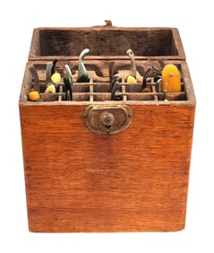 Antique Barber’s Box with Collection of Straight Razors, 19th/early 20th Century