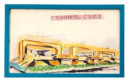 Original 1957 Carnival Cuba Float Design Drawing, Pan American Airways