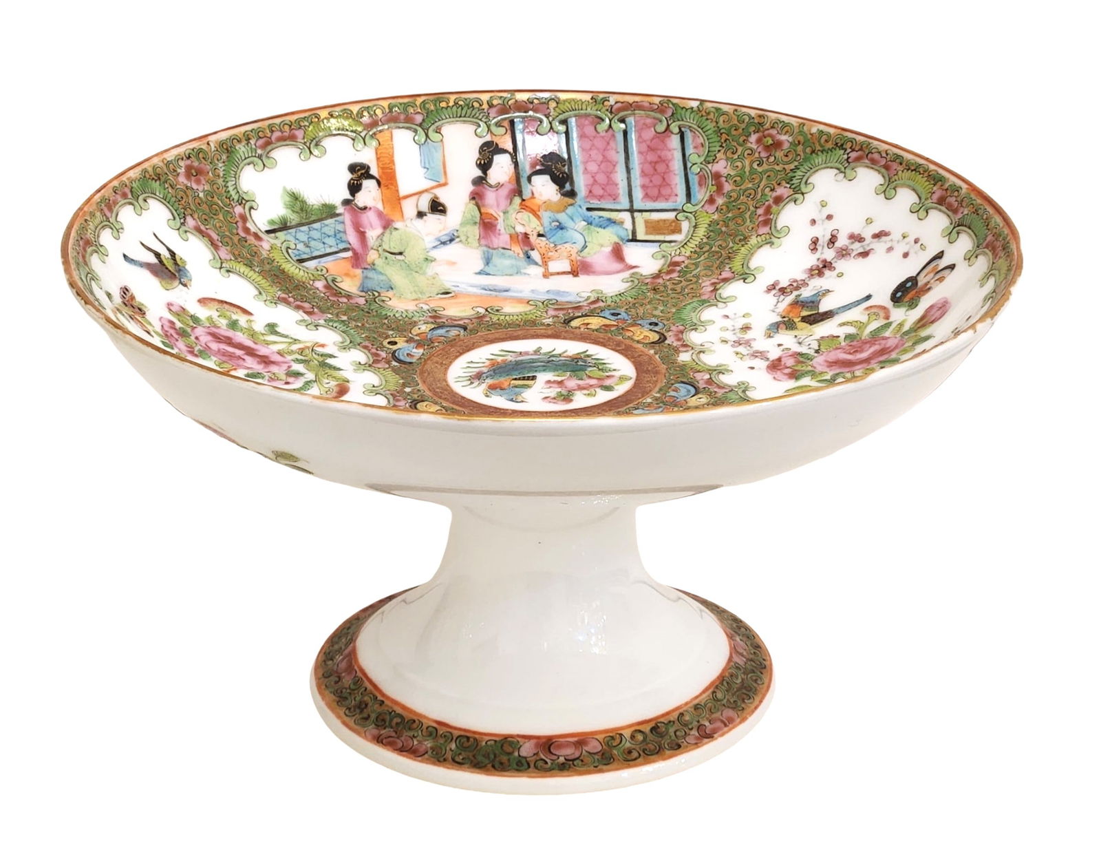 Chinese Rose Medallion Porcelain Pedestal Compote, 19th Century (1 of 3)