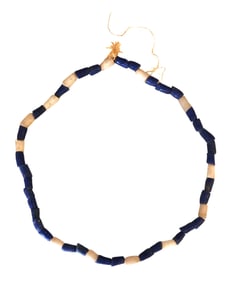 Strand of Antique African Blue and White Glass Trade Beads on Original Fiber Cord